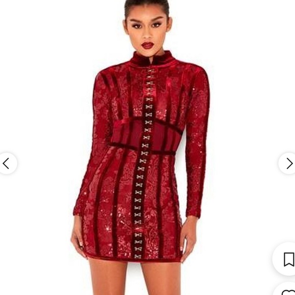 Red velvet sequin corset style mini dress - Picture 4 of 6